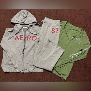 Y2K Aeropostale Gray and Green Sweatsuit Sweatpants Zip-up Jacket Women’s XL